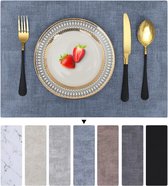 Placemats, afwasbaar, 6-delige set, waterdichte placemats, afwasbaar, dubbelzijdig, leer, antislip placemats, mooie placemats, blauw