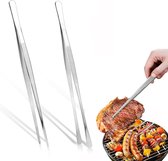 2 stuks lange grillpincet, kookpincet roestvrij staal, kookpincet voor de keuken, vleestang met geribbelde greepvlakken, 30 cm, voor de keuken te gebruiken als grilltang, vleesspatel vleespencet