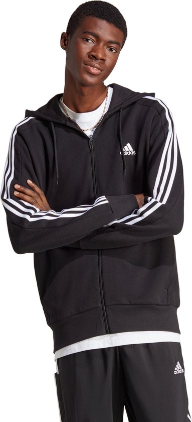 adidas Sportswear Essentials French Terry 3-Stripes Ritshoodie - Heren - Zwart- XS