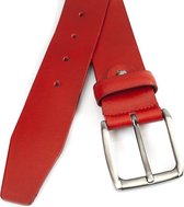 JV Belts Rode leren jeansriem - heren en dames riem - 4 cm breed - Rood - Echt Leer - Taille: 105cm - Totale lengte riem: 120cm