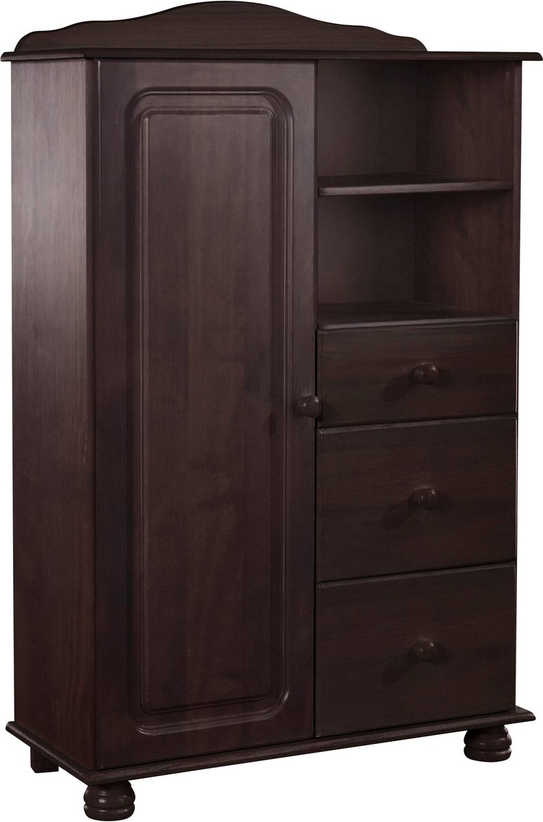 Mette Highboard met 1 Deur, 3 Lades en Open Vak - Massief Grenenhout - 80 x 34 x 125 cm