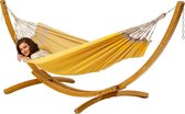 Hangmat Tones of Parmesan met houten standaard - 1 persoons hangmat - Geel - 300 x 140 cm - Luilak