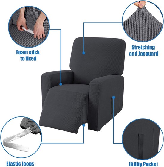 FIGOOO Stretchhoes voor relaxstoel, 4-delig met zijzak, elastische FIGOOO Stretchhoes voor relaxstoel, 4-delig met zijzak, elastische