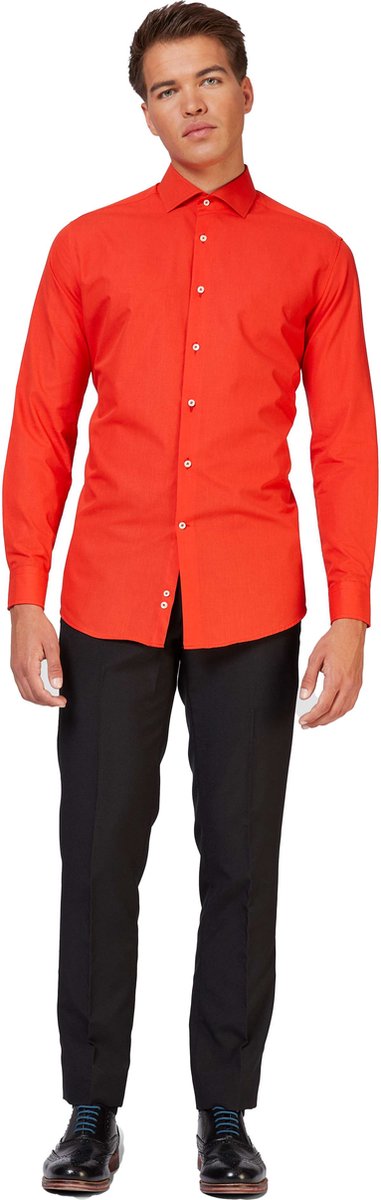 OppoSuits Red Devil Shirt - Heren Overhemd - Carnavalskleding - Casual Effen Gekleurd - Rood - Maat EU 49/50