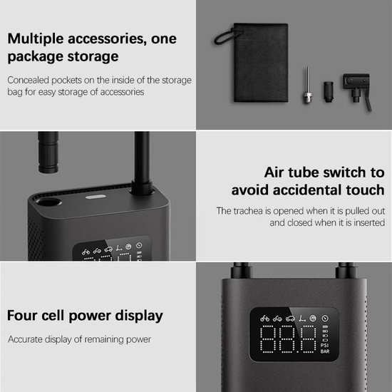 Xiaomi - Electrische Banden pomp - Draagbare Elektrische Luchtcompressor - Electrische Bandenpomp - Type C Input - Grijs — afbeelding 4