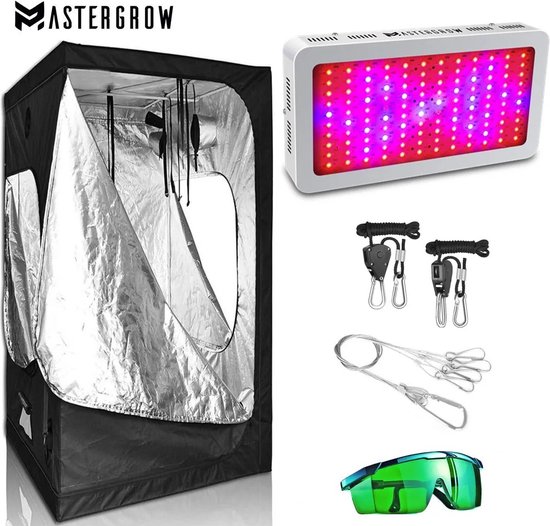 Foto: Mastergrow professionele kweekcombi 50x50x100cm kweektent full spectrum dubbele bodem snelle groei hoge kwaliteit 300w groeilamp led complete kweekset zwart