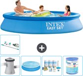 Intex Rond Opblaasbaar Easy Set Zwembad - 305 x 61 cm - Blauw - Inclusief Pomp Solarzeil - Onderhoudspakket - Filter - Stofzuiger