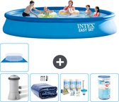 Intex Rond Opblaasbaar Easy Set Zwembad - 457 x 84 cm - Blauw - Inclusief Pomp Solarzeil - Onderhoudspakket - Filter - Grondzeil - Stofzuiger