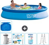 Intex Rond Opblaasbaar Easy Set Zwembad - 366 x 76 cm - Blauw - Inclusief Pomp Onderhoudspakket - Filter - Ladder - Voetenbad