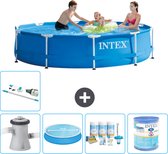 Intex Rond Frame Zwembad - 305 x 76 cm - Blauw - Inclusief Pomp Solarzeil - Onderhoudspakket - Filter - Stofzuiger