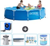 Intex Rond Frame Zwembad - 305 x 76 cm - Blauw - Inclusief Pomp Afdekzeil - Onderhoudspakket - Filter - Warmtepomp
