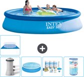 Intex Rond Opblaasbaar Easy Set Zwembad - 396 x 84 cm - Blauw - Inclusief Pomp Solarzeil - Onderhoudspakket - Filter - Grondzeil - Solar Mat