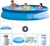 Intex Rond Opblaasbaar Easy Set Zwembad - 366 x 76 cm - Blauw - Inclusief Pomp Solarzeil - Onderhoudspakket - Filter - Grondzeil - Stofzuiger