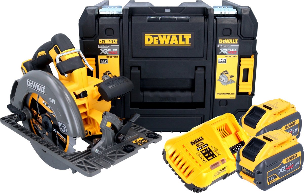 DeWalt DCS 579 Y2T accu-handcirkelzaag 54 V FlexVolt 190 mm borstelloos + 2x accu 12,0 Ah + oplader + TSTAK