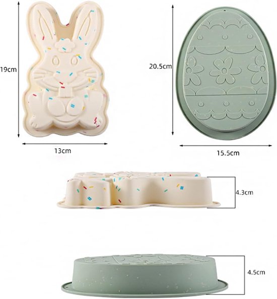 Siliconen chocoladevormen, 2 stuks, paaseieren en haas