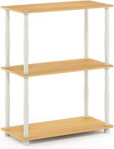 Compacte multifunctionele plank met 3 niveaus en klassieke buis, hout, beuken/wit, 29,46 x 59,94 x 75,18 cm