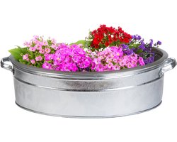 Esschert Design Teil/plantenpot - groot - zink - zilver - L59 x D45 X H15 cm