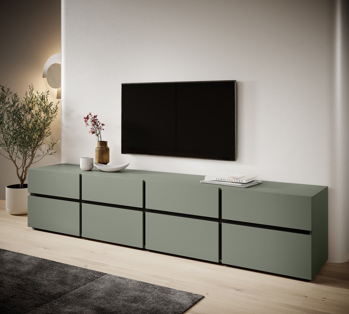 Meubella - TV-Meubel Cainan - Groen - 225 cm