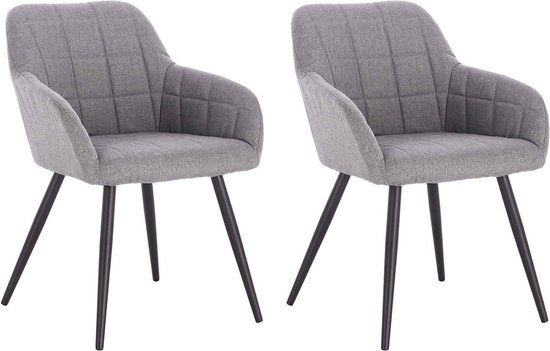 Rootz Set van 2 eetkamerstoelen met armleuningen - Gestoffeerde stoelen - Linnen metalen stoelen - Comfortabel en ondersteunend - Duurzaam en stabiel - Eenvoudige montage - 49 cm x 43 cm x 81 cm