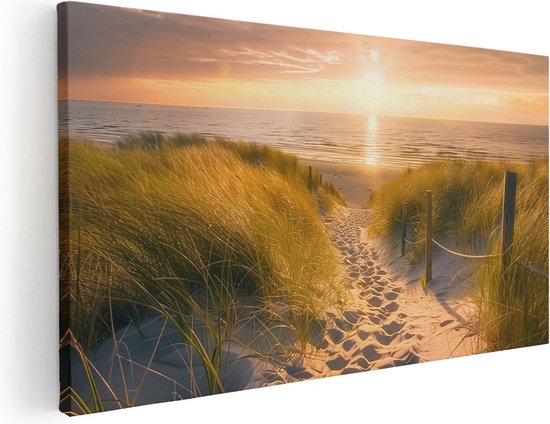 Artaza Canvas Schilderij Pad dat Leidt naar het Strand bij Zonsondergang - 120x60 - Groot - Foto Op Canvas - Canvas Print