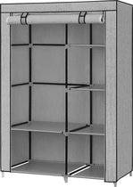 Kledingkast kapstok met kledingstang en 6 legplanken - grijs met visgraatmotief - 105 x 168 cm Kledingkast