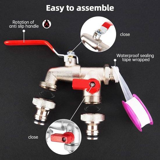 Robinet Jardin Double Sortie Laiton Antigel – 1/2" Avec 2 Raccords 3/4", Robuste & Résistant Au Gel