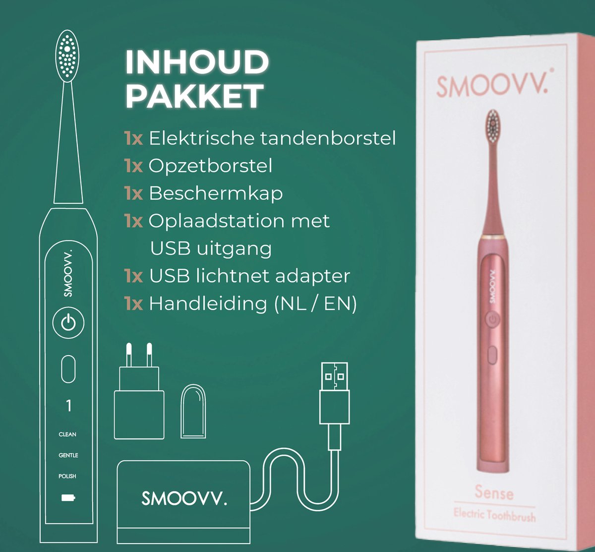 Smoovv Sense Elektrische Tandenborstel met 3 Poetsstanden - afbeelding 2