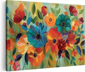 Artaza Canvas Schilderij Kleurrijke Bloemen in een Vaas - 30x20 - Klein - Foto Op Canvas - Canvas Print
