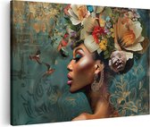 Artaza Canvas Schilderij Vrouw met Bloemen op haar Hoofd - 30x20 - Klein - Foto Op Canvas - Canvas Print