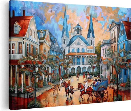 Artaza Canvas Schilderij Kunstwerk van een Paardenkoets in Charleston, Zuid-Carolina - 60x40 - Wanddecoratie - Foto Op Canvas - Canvas Print