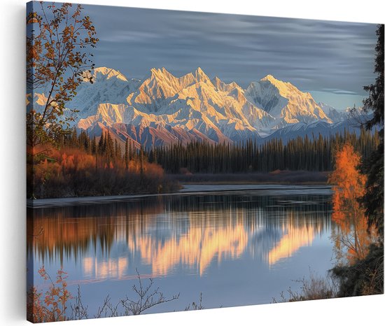 Artaza Canvas Schilderij De Bergen Worden Weerspiegeld in het Water - 60x40 - Wanddecoratie - Foto Op Canvas - Canvas Print