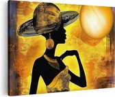 Artaza Canvas Schilderij Silhouet van een Vrouw die een Hoed Draagt - 120x80 - Groot - Foto Op Canvas - Canvas Print