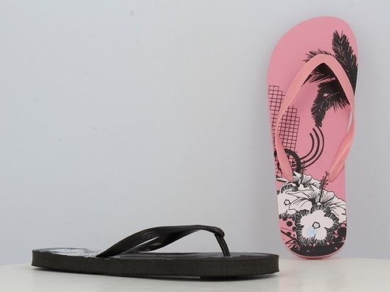 Chausson pour femme - taille 39 - rose avec dessin noir/blanc - idéal chausson de bain/plage