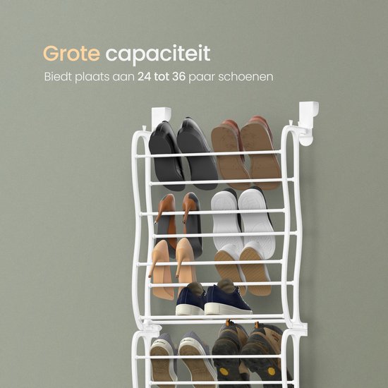 O'DADDY® Schoenenrek - Schoenenkast - Schoenenrek wit - Schoenenrek deur - Schoenenrek hangend - Hangend schoenenrek - Deur schoenenrek - Hangend schoenenrek deur - Geschikt voor elke deur - 20 x 51 x 182 cm