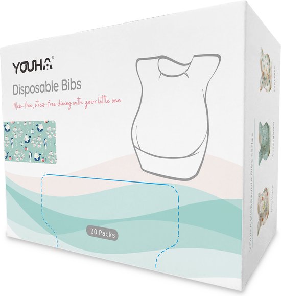 Youha wegwerp slabbetjes - 20 stuks per doos - met opvangbakje - waterdicht opvangbakje - absorberend materiaal - Vissen patroon van Youha — afbeelding 5