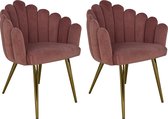 Lina® Eva Flower Eetkamerstoelen - Set van 2 - Roze - Velvet