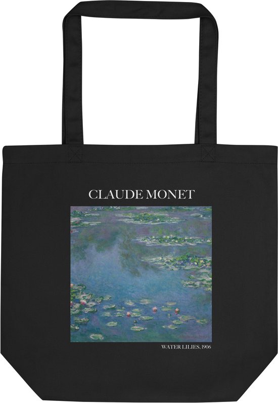 Claude Monet 'Waterlelies' ("Water Lilies") Beroemde Schilderij Tote Bag | 100% Katoenen Tas | Kunst Tote Bag | Zwart