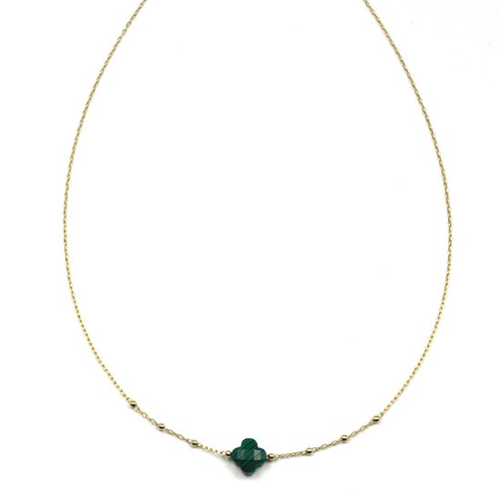 Ketting Klavertjevier Malachite Green Goud | Stainless steel met een mooie gouden plating - 38 cm + 5 cm extra | Buddha Ibiza