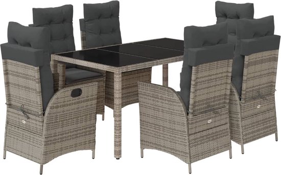 vidaXL - 7 pièces - Ensemble de jardin - avec - coussins - poly - rotin - gris