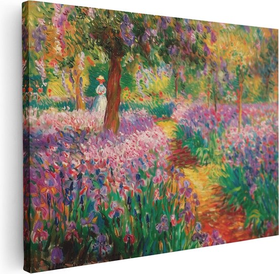 Artaza Canvas Schilderij Claude Monet Kunstwerk - de Tuin van Irissen door Claude Monet - 80x60 - Muurdecoratie - Foto Op Canvas - Canvas Print