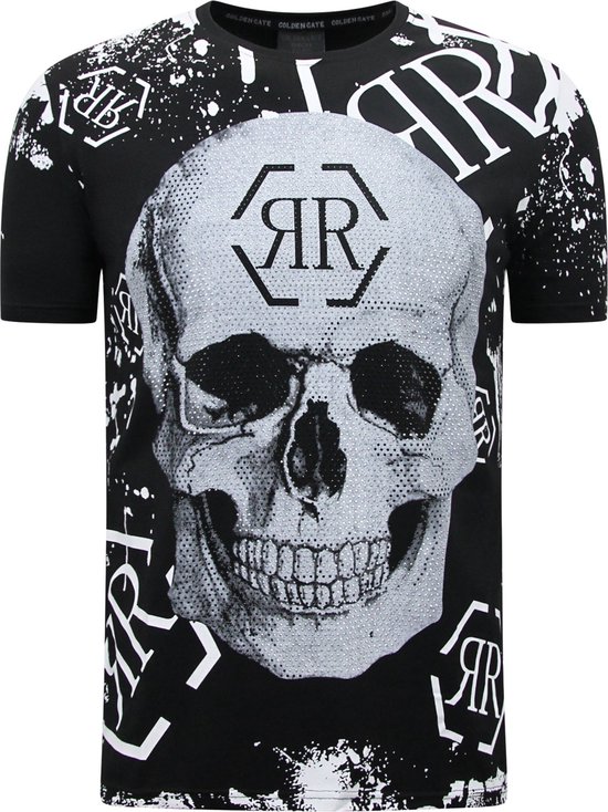 Crâne - T-shirt Strass - 7979 - Zwart