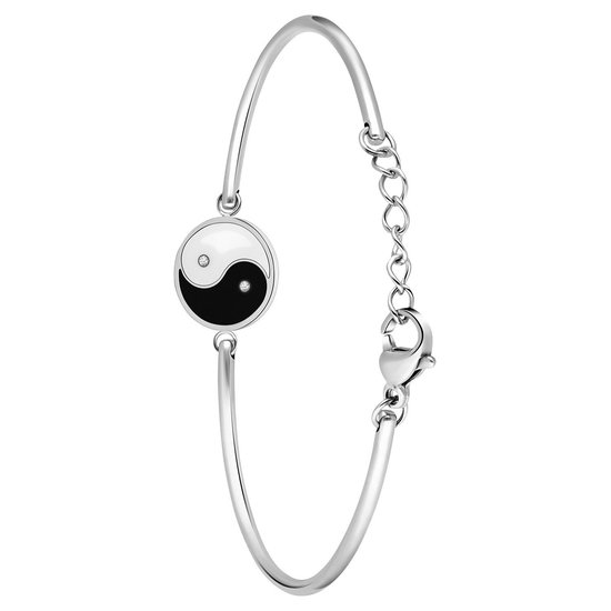 Lucardi Dames Stalen armband met ying yang - Armband - Staal - Zilver - 16 cm