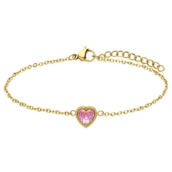 Lucardi Dames Stalen goldplated armband vintage roze hart - Armband - Staal - Goudkleurig - 20 cm