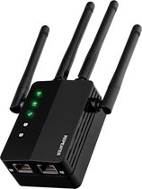 Andyou - WiFi Repeater - AC1200 WiFi Extender - WiFi Access Point 4 externe antennes - 2 Ethernet-poorten - Zwart
