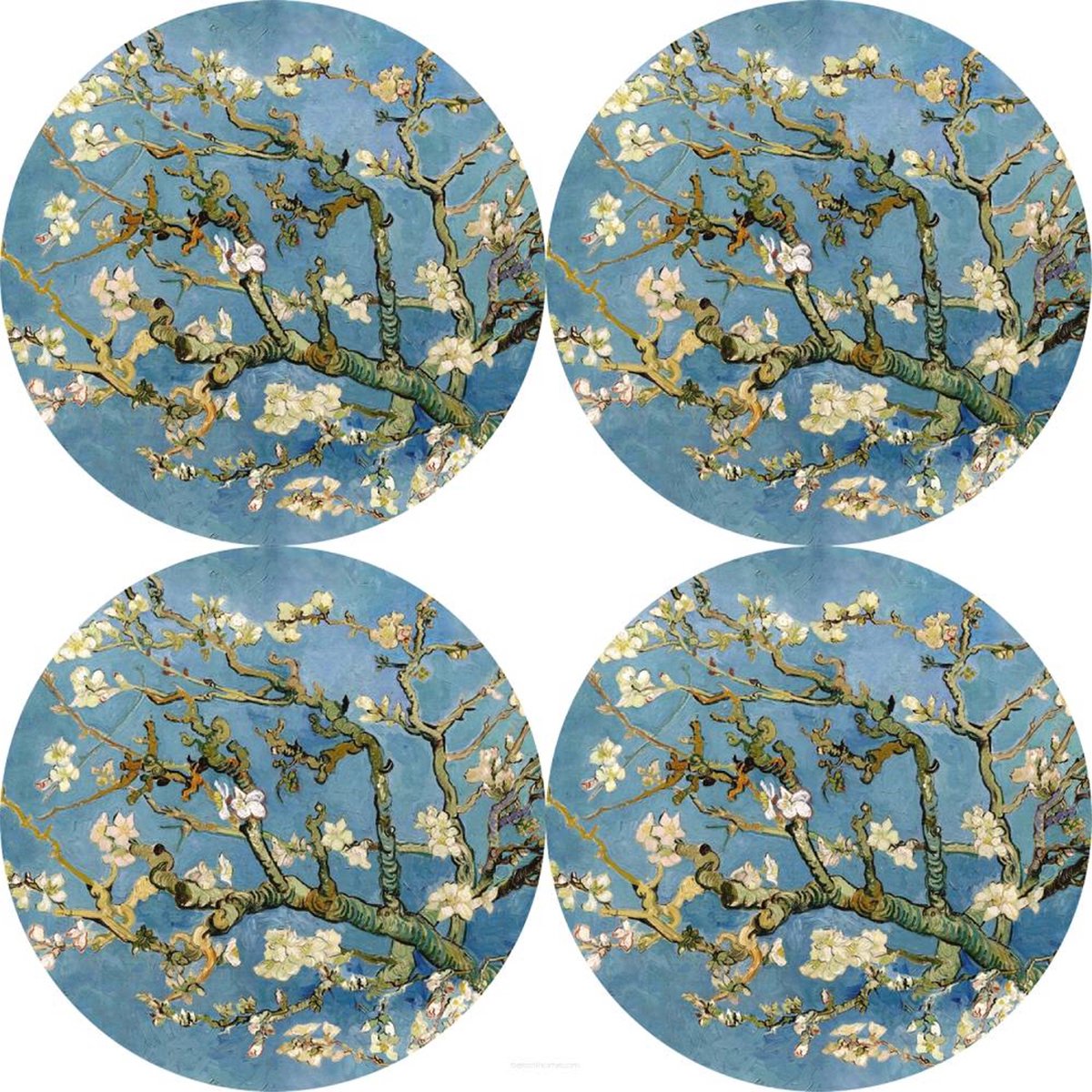Bertoni - Placemats - tafelmatten set van 4 stuks - rond - 33 cm, Amandel - lichtblauw