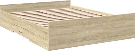 vidaXL - Bedframe - met - lades - bewerkt - hout - sonoma - eikenkleurig - 160x200 - cm
