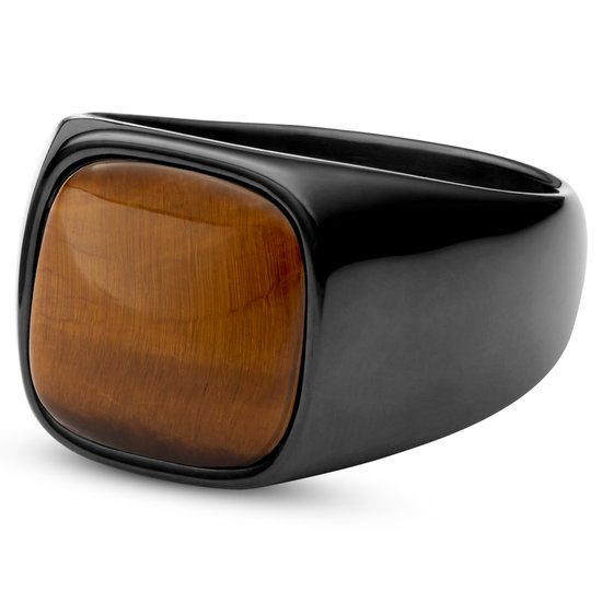 Bague Len Gravel couleur Gunmetal à pierre œil de tigre