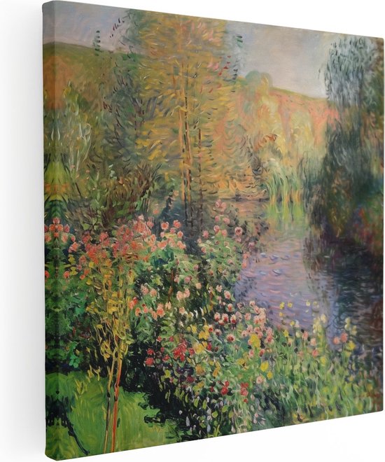 Artaza Canvas Schilderij Kunstwerk van Bloemen bij een Rivier - 90x90 - Groot - Foto Op Canvas - Canvas Print