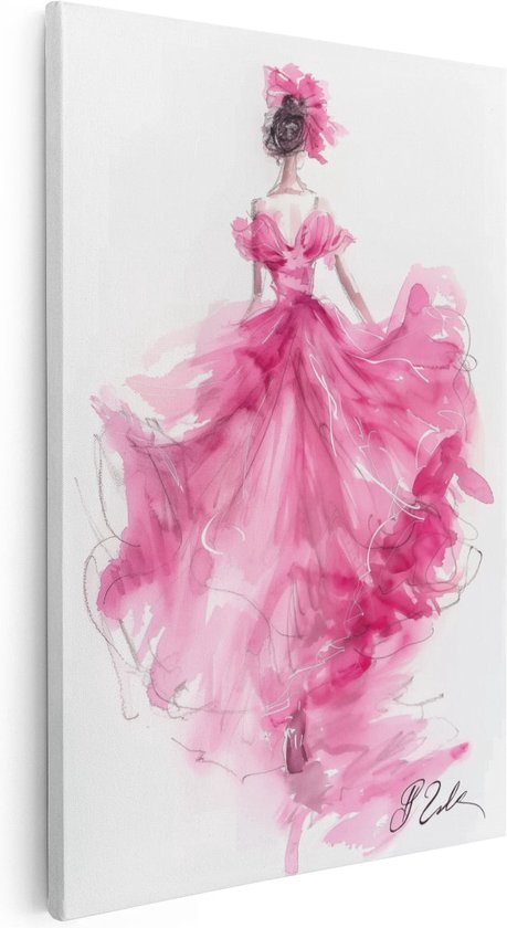 Artaza Canvas Schilderij Vrouw in een Roze Jurk - 20x30 - Klein - Foto Op Canvas - Canvas Print