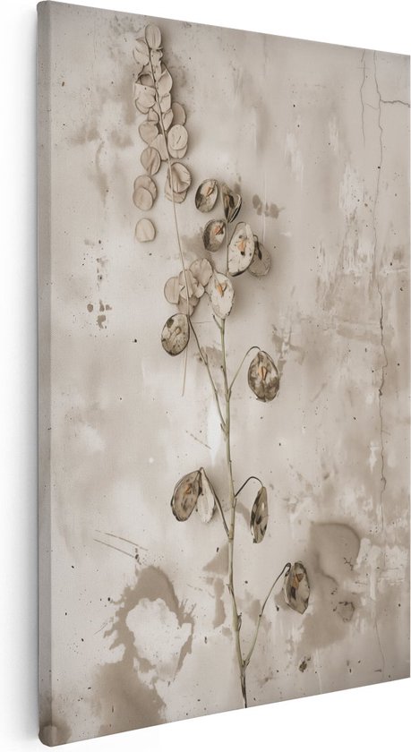 Artaza Canvas Schilderij Bos Gedroogde Bloemen op een Muur - 20x30 - Klein - Foto Op Canvas - Canvas Print